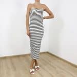 Seaside Stripe Strapless Midi Dress