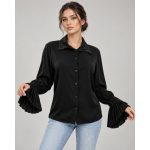 Elegant Black Shirt with Pleated Cuff Detail