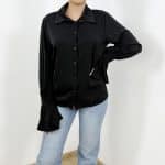 Elegant Black Shirt with Pleated Cuff Detail