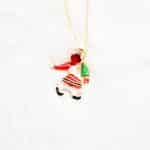 Holiday Enamel Santa Girl Pendant Necklace