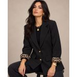 Leopard Cuff Tailored Blazer - Black