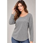 Relaxed Fit Long Sleeve Knit Top - Grey
