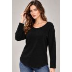 Relaxed Fit Long Sleeve Knit Top - Black