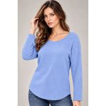 Relaxed Fit Long Sleeve Knit Top - Light Blue